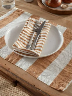 Secret Linen Store Amber Wide Stripe 100% Linen Placemats Discount