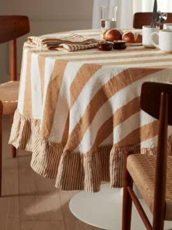 Secret Linen Store Amber Wide Stripe 100% Linen Table Cloth Hot