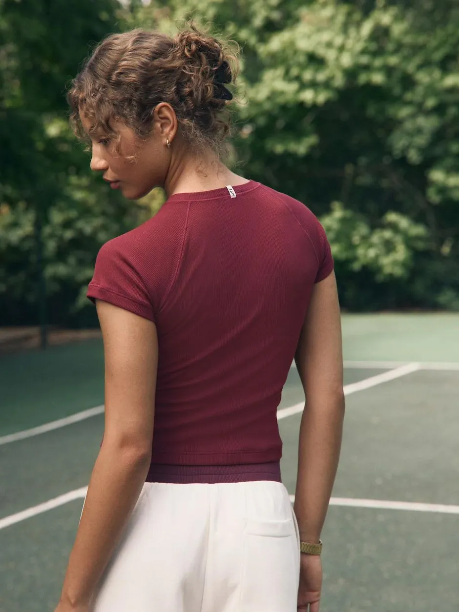 self. Burgundy Fitted Rib T-Shirt Best