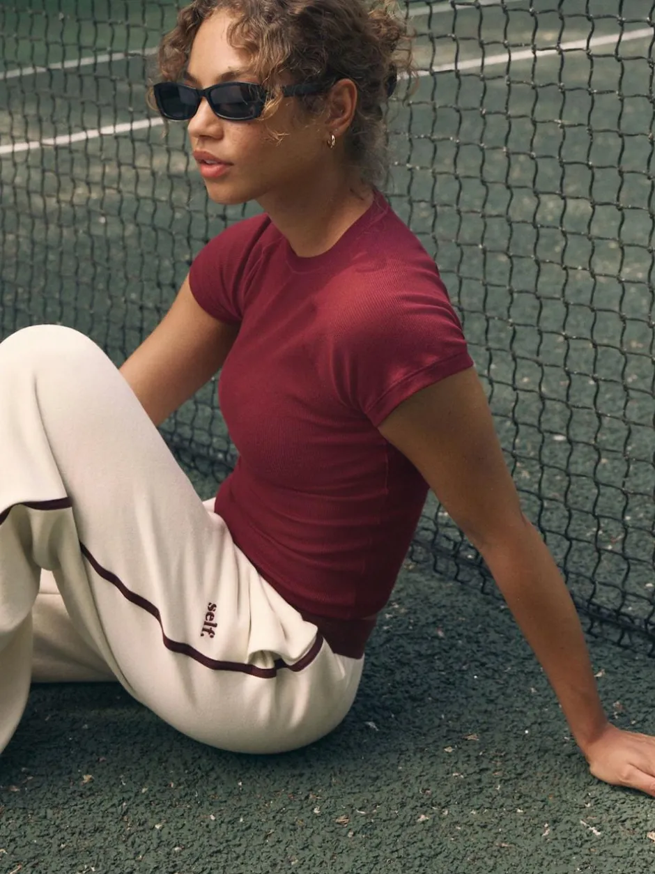 self. Burgundy Fitted Rib T-Shirt Best