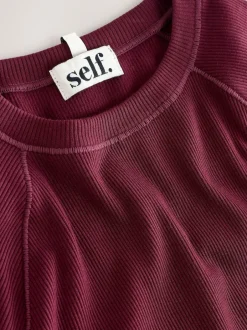 self. Burgundy Fitted Rib T-Shirt Best