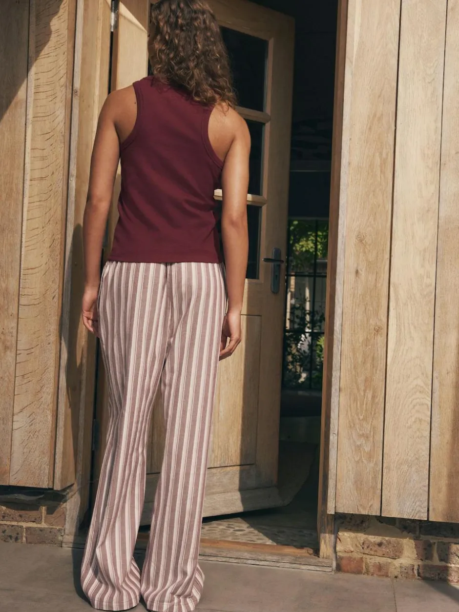 self. Burgundy Red Stripe Ribbed Vest Top and Long Leg Pyjamas Set Online