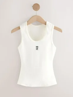 self. Cotton Rib Scoop Neck Vest Ecru Online