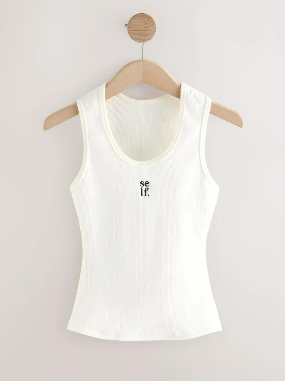 self. Cotton Rib Scoop Neck Vest Ecru Online
