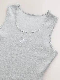 self. Cotton Rib Scoop Neck Vest Grey Marl