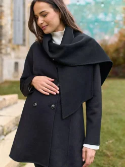 Seraphine Black Double Breasted Wool Maternity Coat Outlet