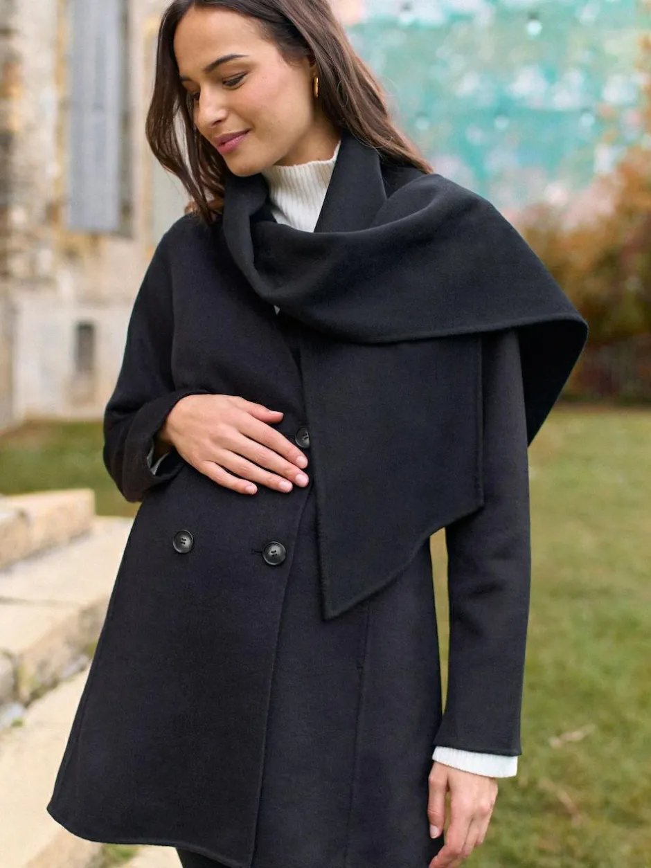 Seraphine Black Double Breasted Wool Maternity Coat Outlet