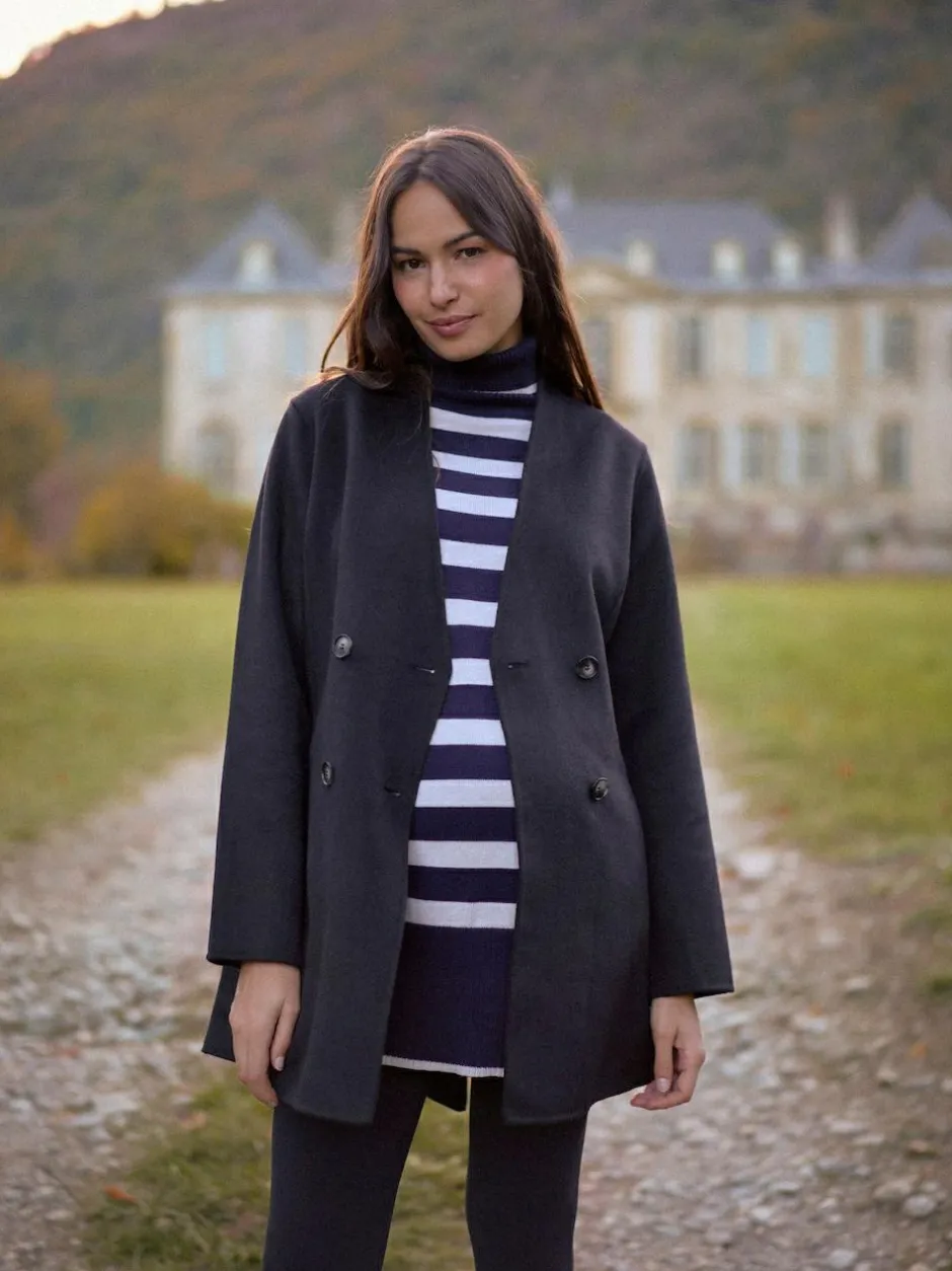 Seraphine Black Double Breasted Wool Maternity Coat Outlet
