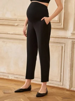 Seraphine Black Overbump Maternity Tailored Premium Tapered Work Trousers Discount