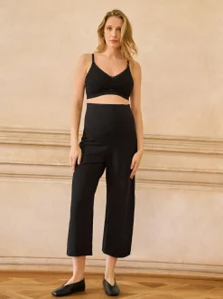 Seraphine Black Overbump Maternity Cropped Ponte Wide Leg Trousers Outlet