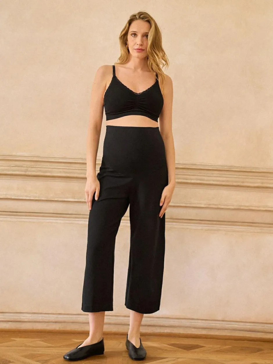Seraphine Black Overbump Maternity Cropped Ponte Wide Leg Trousers Outlet