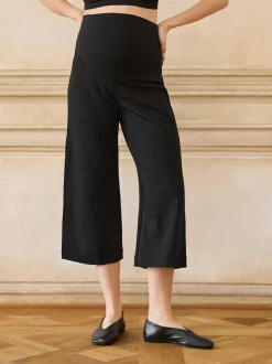 Seraphine Black Overbump Maternity Cropped Ponte Wide Leg Trousers Outlet