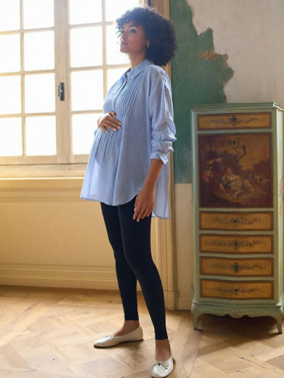 Seraphine Blue & White Stripe Maternity Pintuck Shirt Best