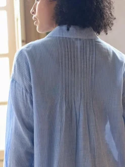 Seraphine Blue & White Stripe Maternity Pintuck Shirt Best