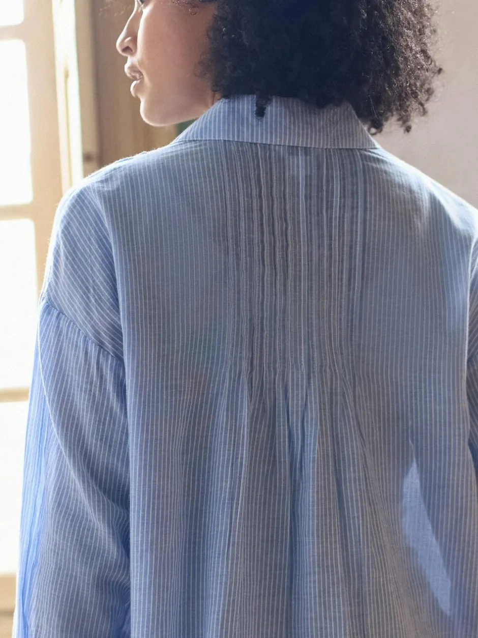 Seraphine Blue & White Stripe Maternity Pintuck Shirt Best