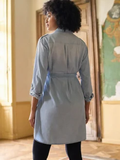 Seraphine Blue Denim Maternity & Nursing Chambray Shirt Dress Discount