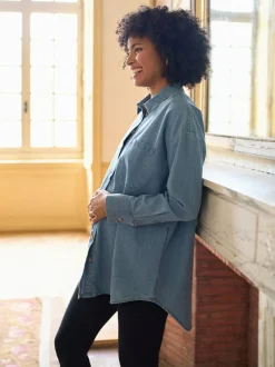 Seraphine Blue Denim Maternity & Nursing Shirt Dress New