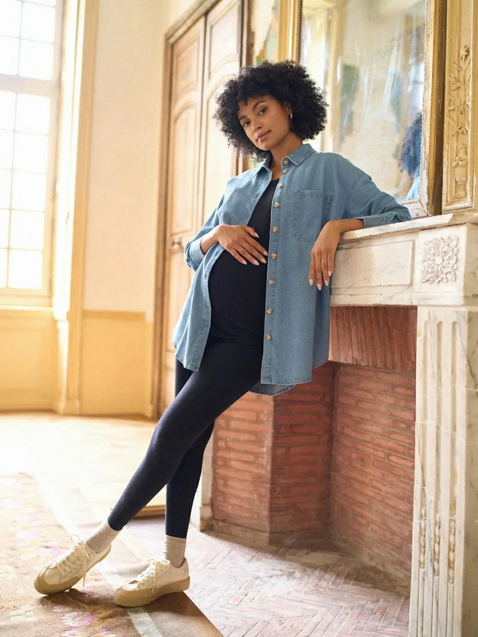 Seraphine Blue Denim Maternity & Nursing Shirt Dress New