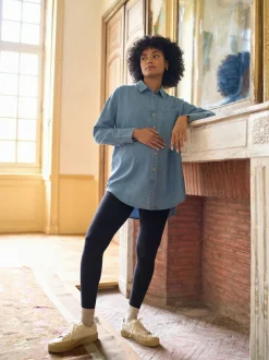 Seraphine Blue Denim Maternity & Nursing Shirt Dress New