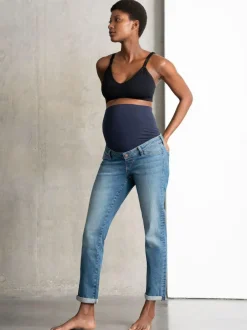 Seraphine Blue Premium Organic Overbump Maternity Relaxed Fit Jeans New