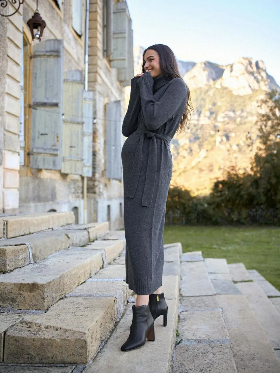 Seraphine Charcoal Grey 100% Merino Wool Maternity Knit Dress Sale