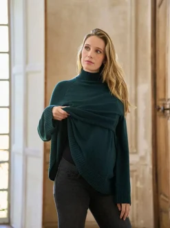 Seraphine Premium Cashmere Blend Maternity & Nursing Roll Neck Jumper Dark Green Discount