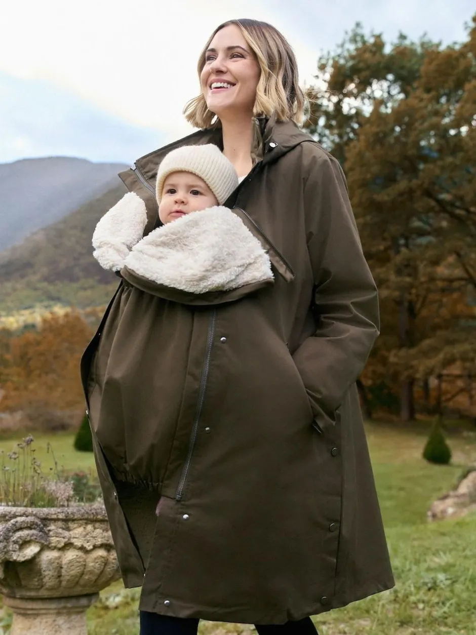 Seraphine 3 in 1 Maternity & Babywearing Parka with Borg Lining Khaki Best