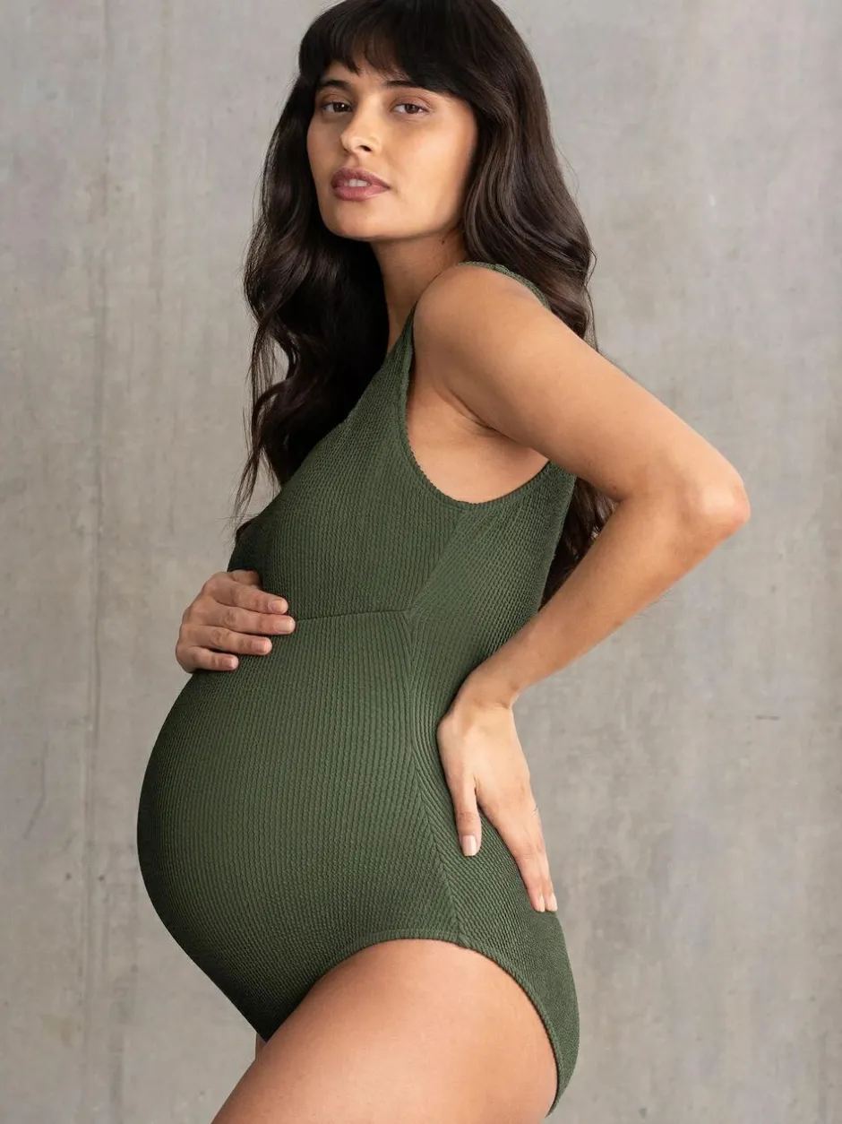 Seraphine Textured Maternity Swimsuit Khaki Green Online