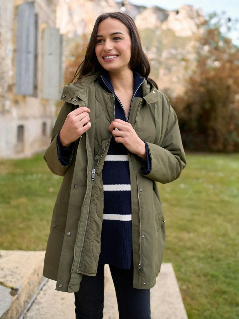 Seraphine Khaki Maternity & Babywearing Versatile Coat with Separate Inner Quilted Sale