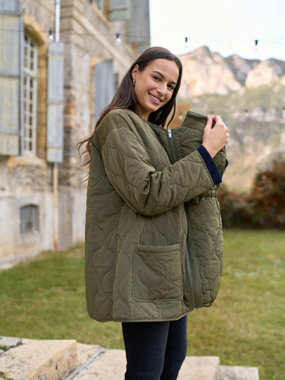 Seraphine Khaki Maternity & Babywearing Versatile Coat with Separate Inner Quilted Sale