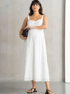 Seraphine Maternity V-Neck 100% Cotton White Dress Clearance