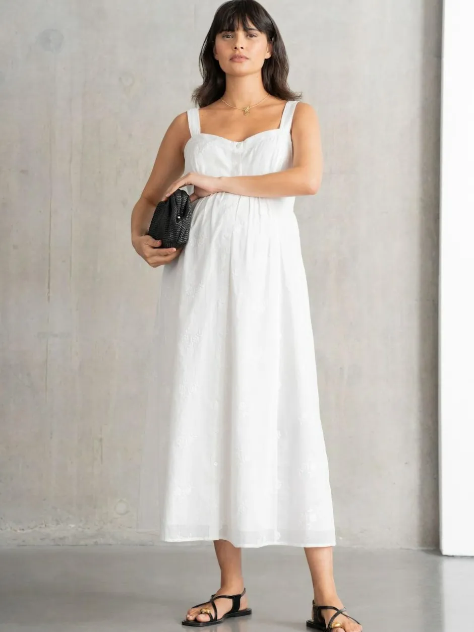 Seraphine Maternity V-Neck 100% Cotton White Dress Clearance