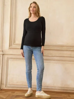 Seraphine Navy & Black Maternity & Nursing Bamboo Jersey Long Sleeve Tops 2 Pack