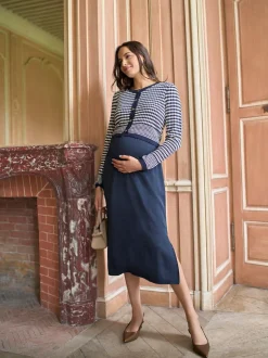 Seraphine Navy & White Maternity & Nursing Knit Top Dress Discount