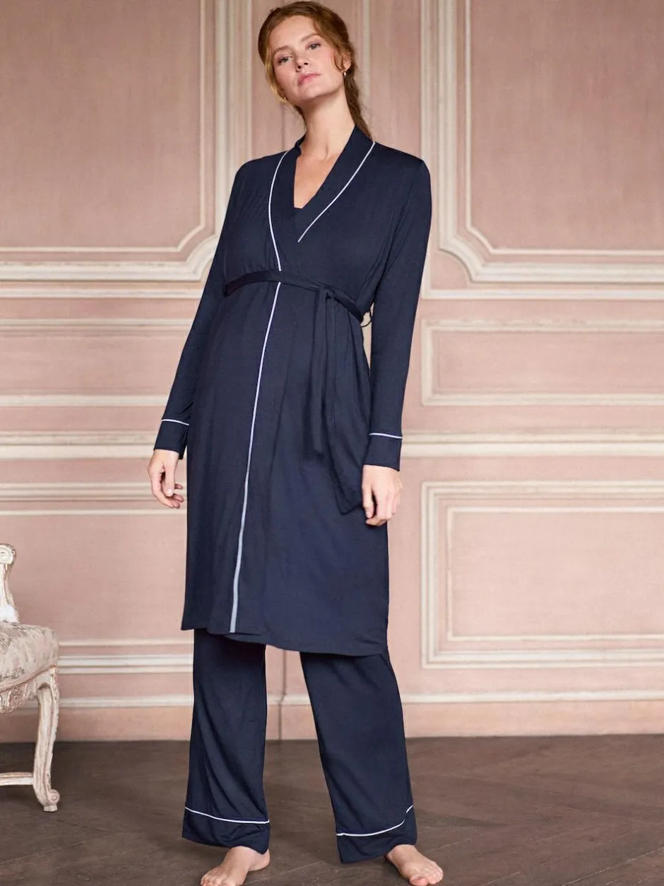 Seraphine Navy & White Maternity & Nursing Nightwear 3 Piece Set New