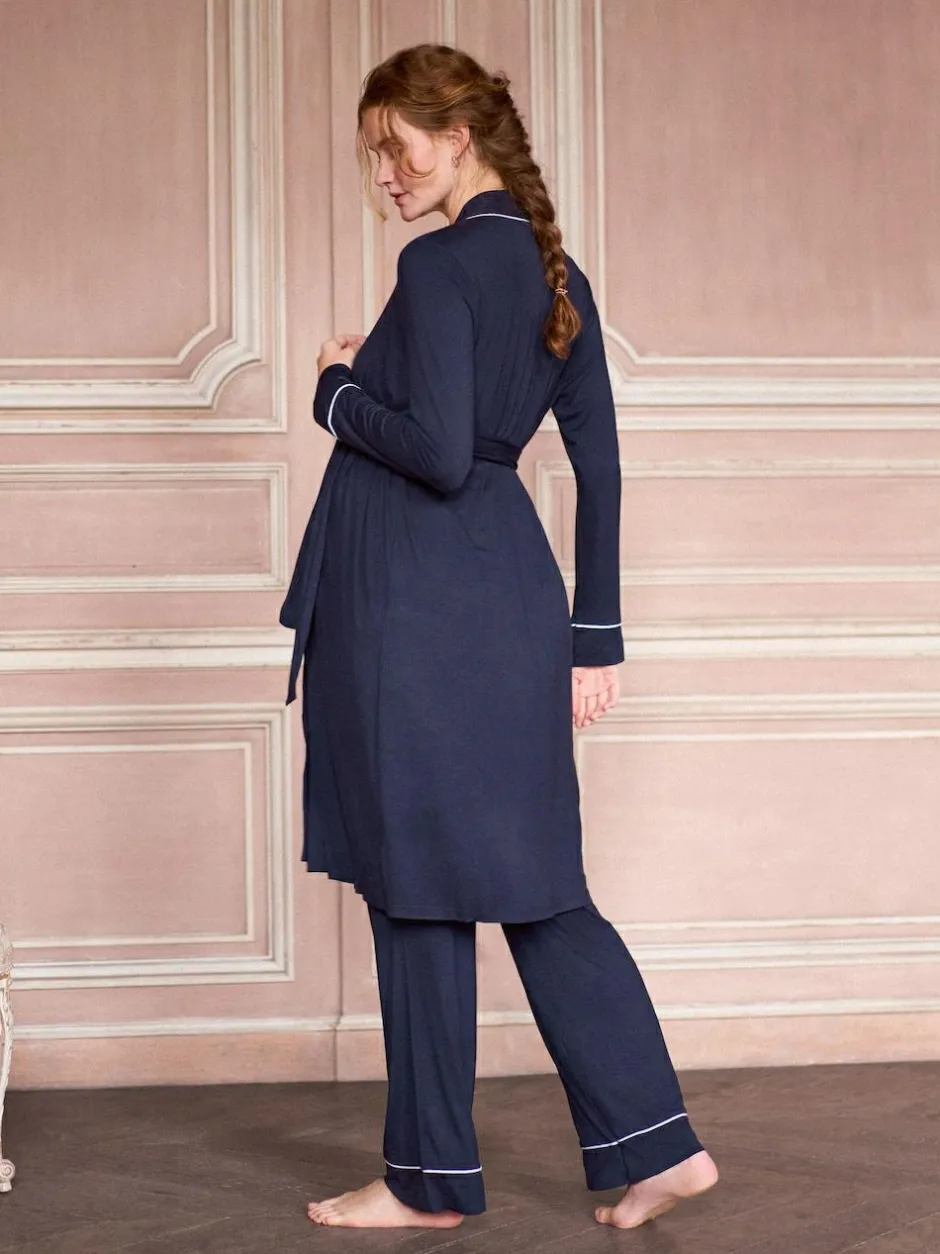 Seraphine Navy & White Maternity & Nursing Nightwear 3 Piece Set New