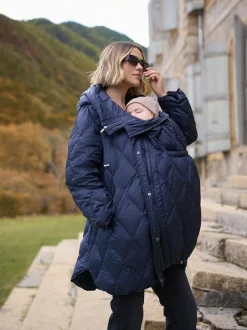 Seraphine Navy Lightweight Quilted 3 in 1 Maternity & Babywearing Coat Sale
