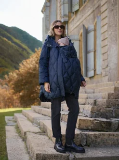 Seraphine Navy Lightweight Quilted 3 in 1 Maternity & Babywearing Coat Sale