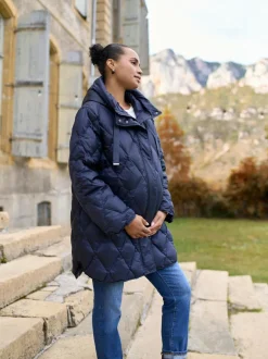 Seraphine Navy Lightweight Quilted 3 in 1 Maternity & Babywearing Coat Sale