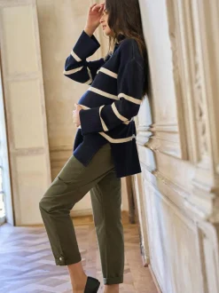 Seraphine Navy Stripe Wool Cotton Blend Maternity & Nursing Jumper Hot