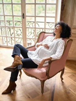 Seraphine White Ivory Maternity & Nursing Cotton Embroidered Blouse New