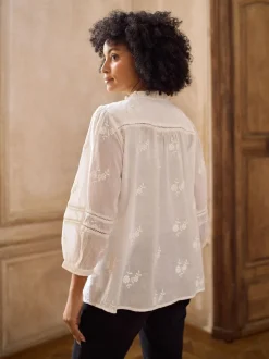 Seraphine White Ivory Maternity & Nursing Cotton Embroidered Blouse New