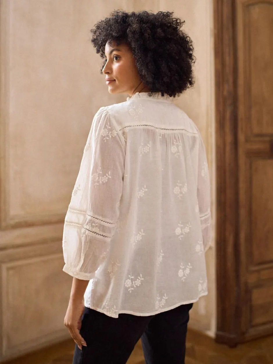 Seraphine White Ivory Maternity & Nursing Cotton Embroidered Blouse New