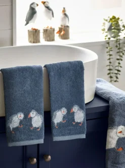 Next Set of 2 Blue Puffin Set of 2 100% Cotton Face Cloths Outlet