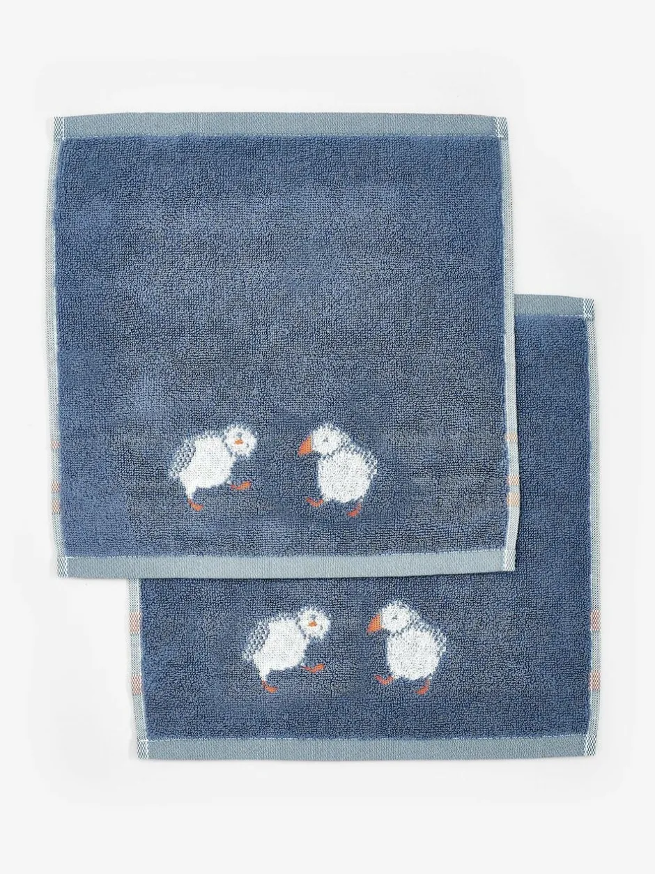 Next Set of 2 Blue Puffin Set of 2 100% Cotton Face Cloths Outlet