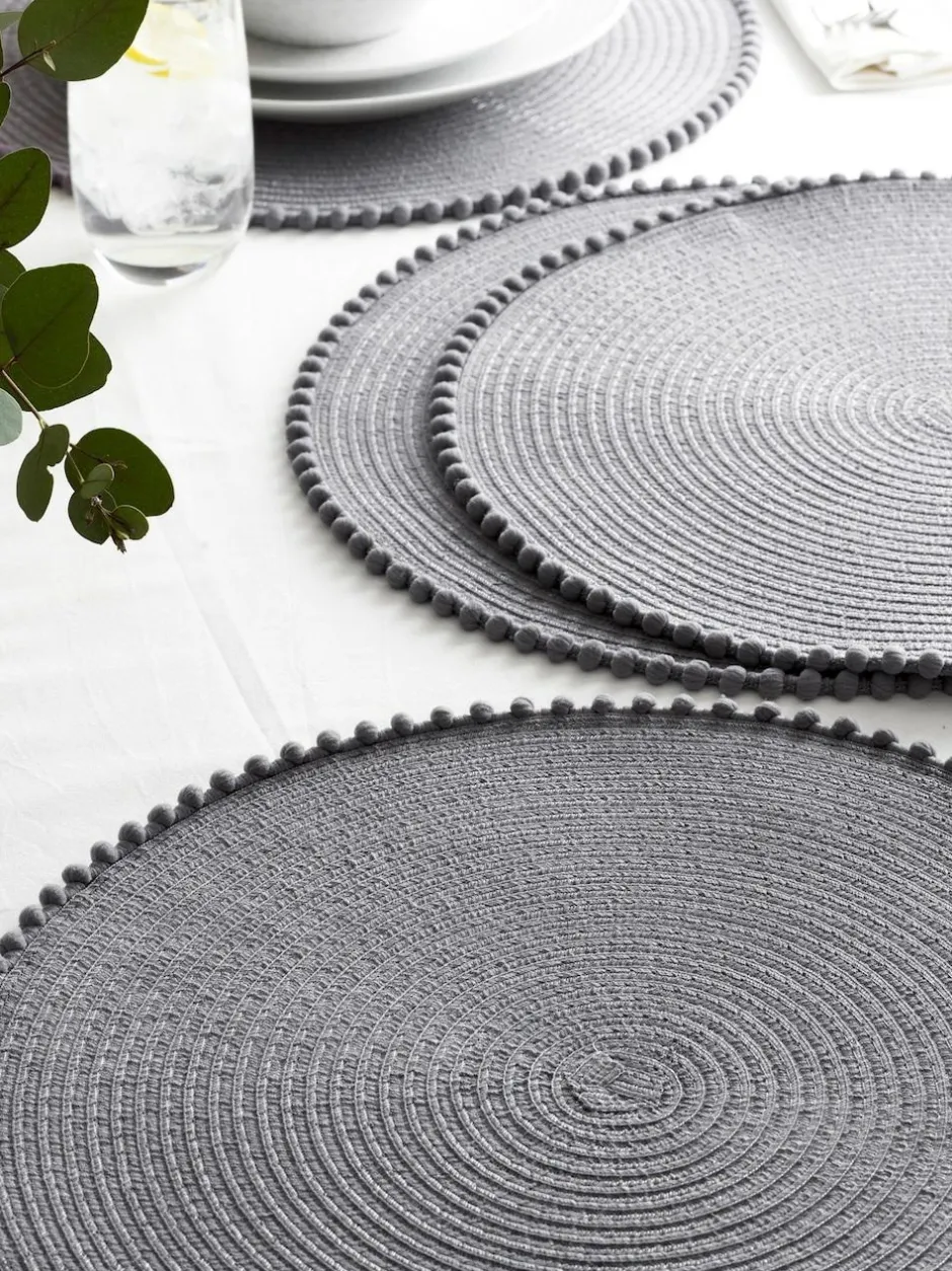 Next Set of 4 Pom Pom Placemats Charcoal Grey New