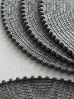 Next Set of 4 Pom Pom Placemats Charcoal Grey New