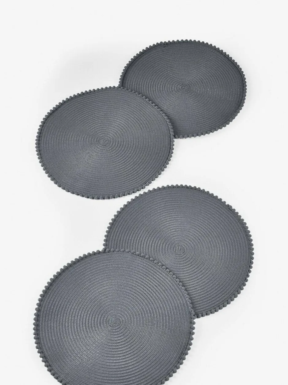 Next Set of 4 Pom Pom Placemats Charcoal Grey New