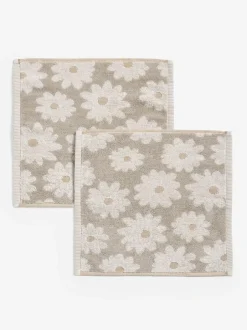 Next Set of 2 Natural 100% Cotton Daisy Face Cloths Outlet