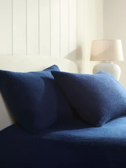 Next Set of 2 Navy Blue Teddy Fleece Pillowcases Clearance